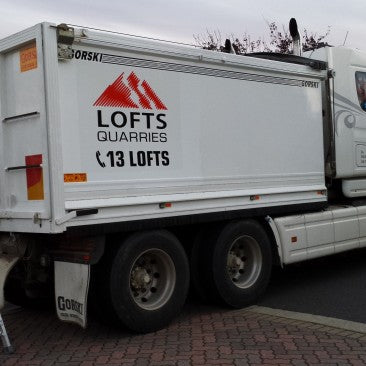 Quarry truck taking signage to their destination. All across Australia